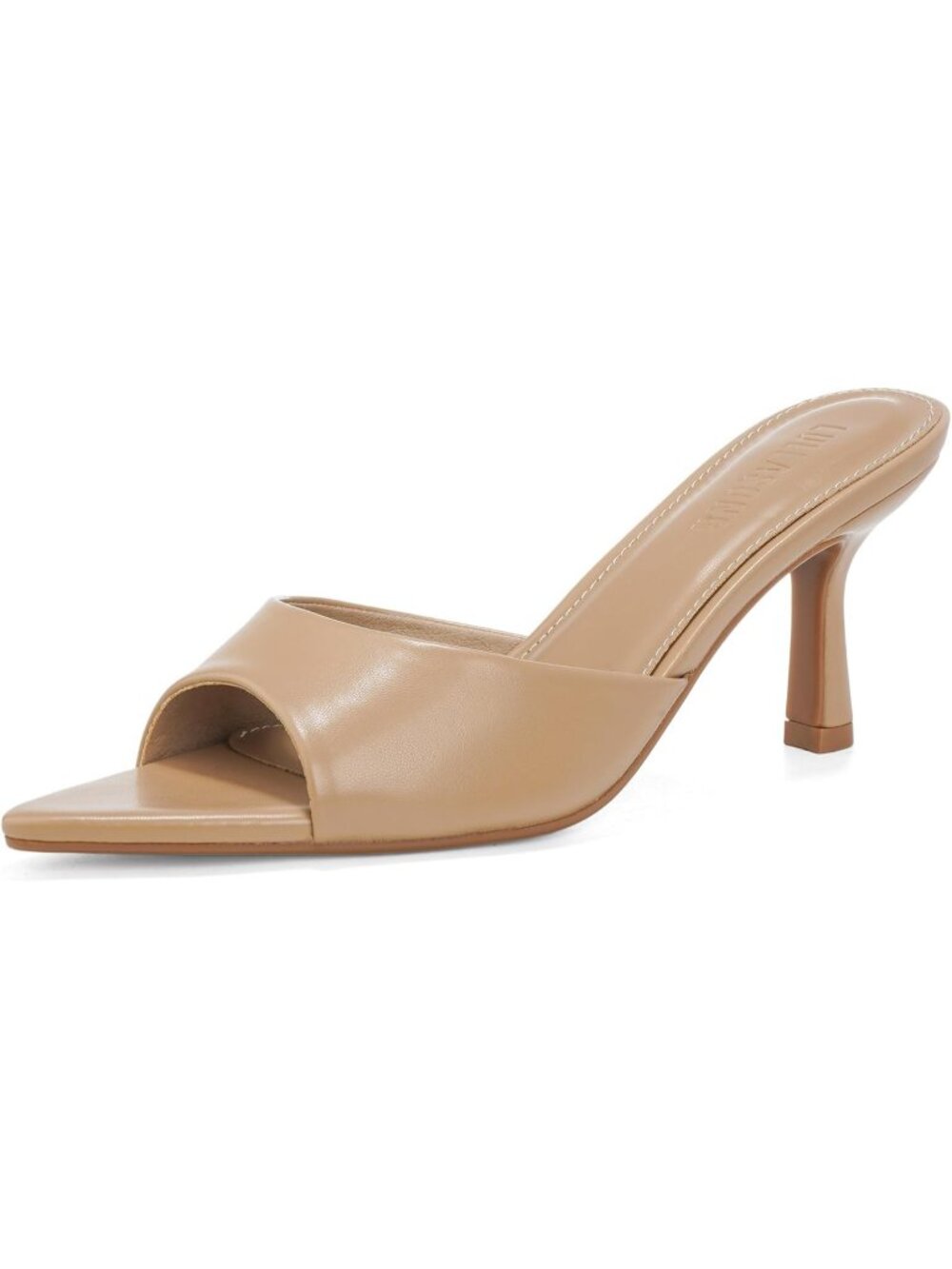 Women's Nude Faux Leather Open Pointed Toe Slip On Mid Kitten Heels Shoes